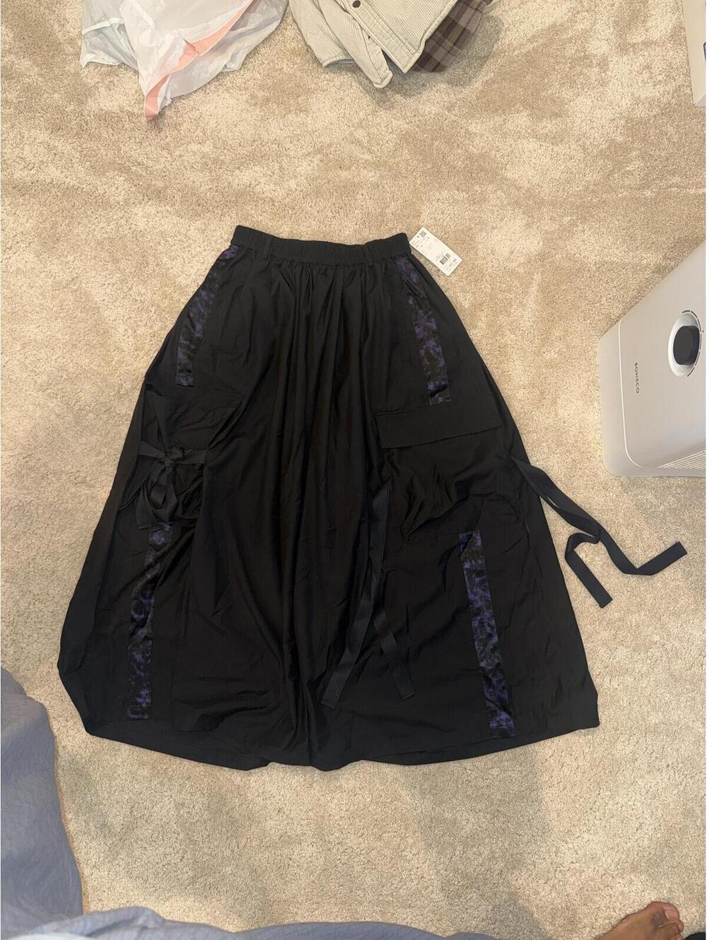 Japanese Black Wide-Leg Wrap Pants with Sheer Purple Accent Panels